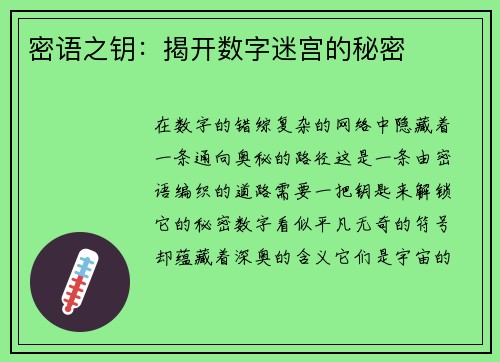密语之钥：揭开数字迷宫的秘密