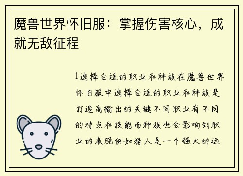 魔兽世界怀旧服：掌握伤害核心，成就无敌征程
